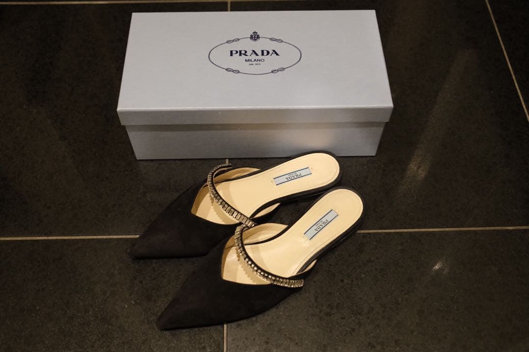 PRADA ビジュー付きミュール 37.5サイズ