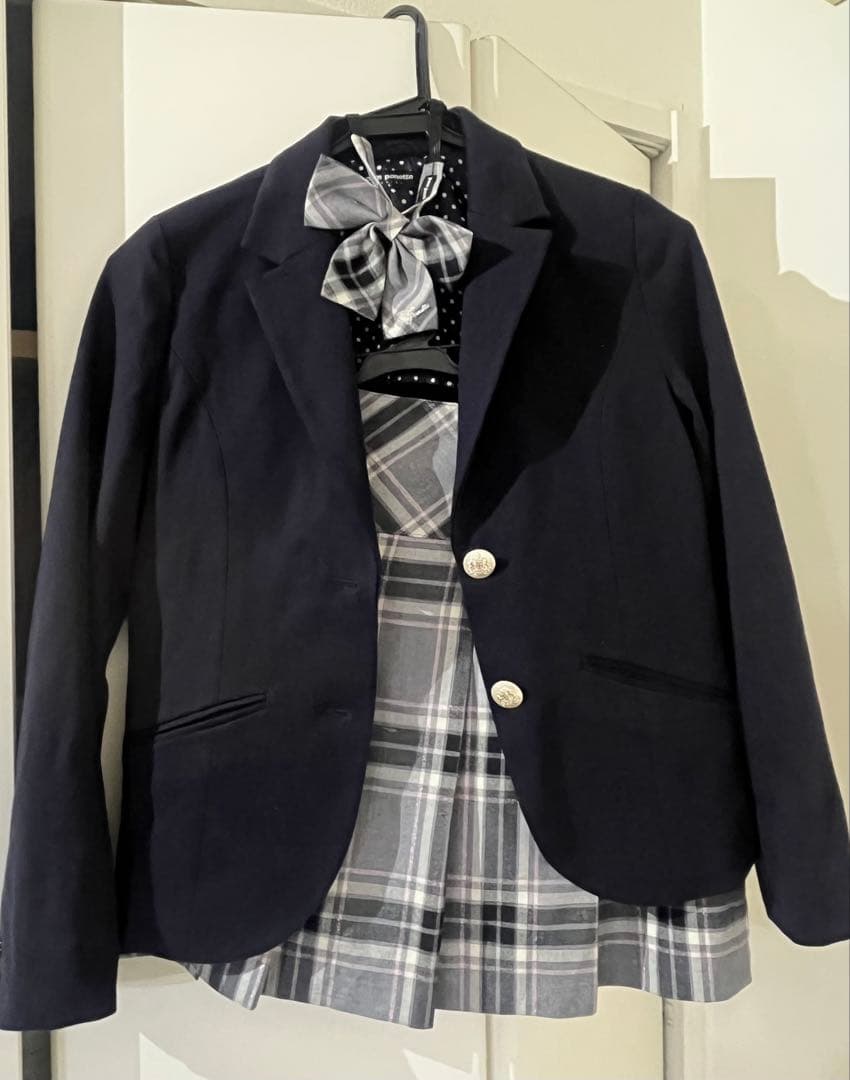 ポンポネット　ブレザー　スカート　リボン　グレー　受験　卒業式　L 160
