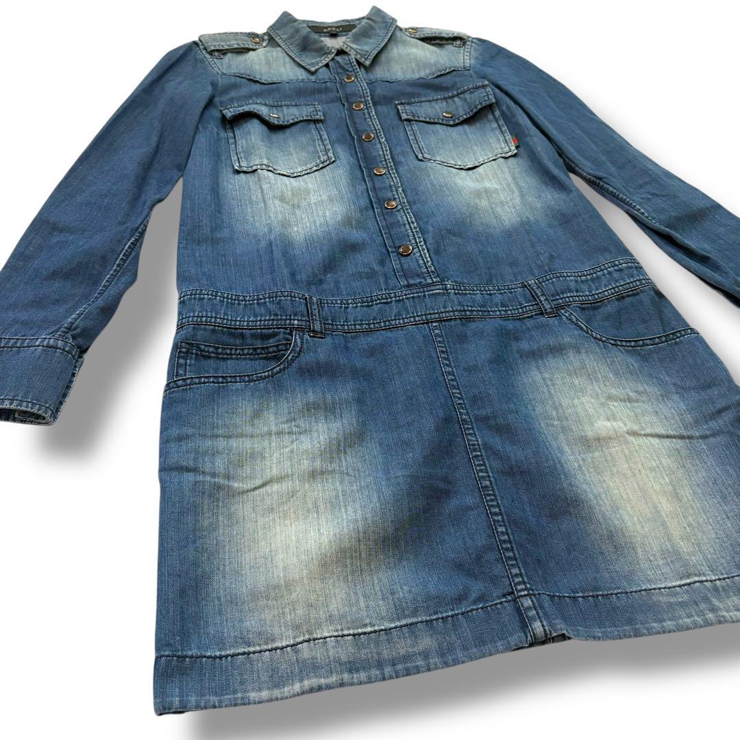 GUCCI デニムワンピース　GG柄　ロゴ刻印金ボタン　シェリーライン　36