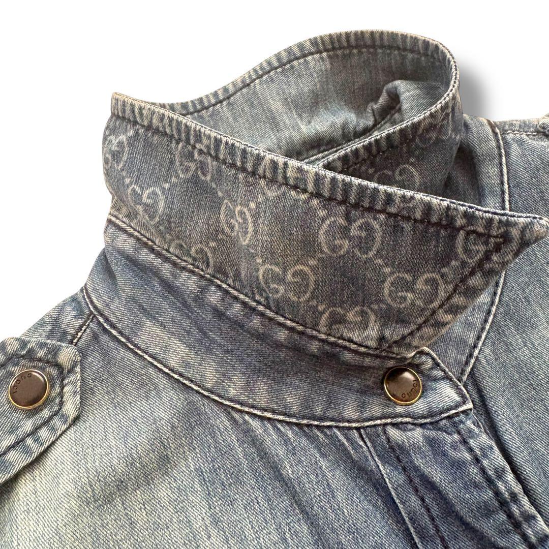 GUCCI デニムワンピース　GG柄　ロゴ刻印金ボタン　シェリーライン　36