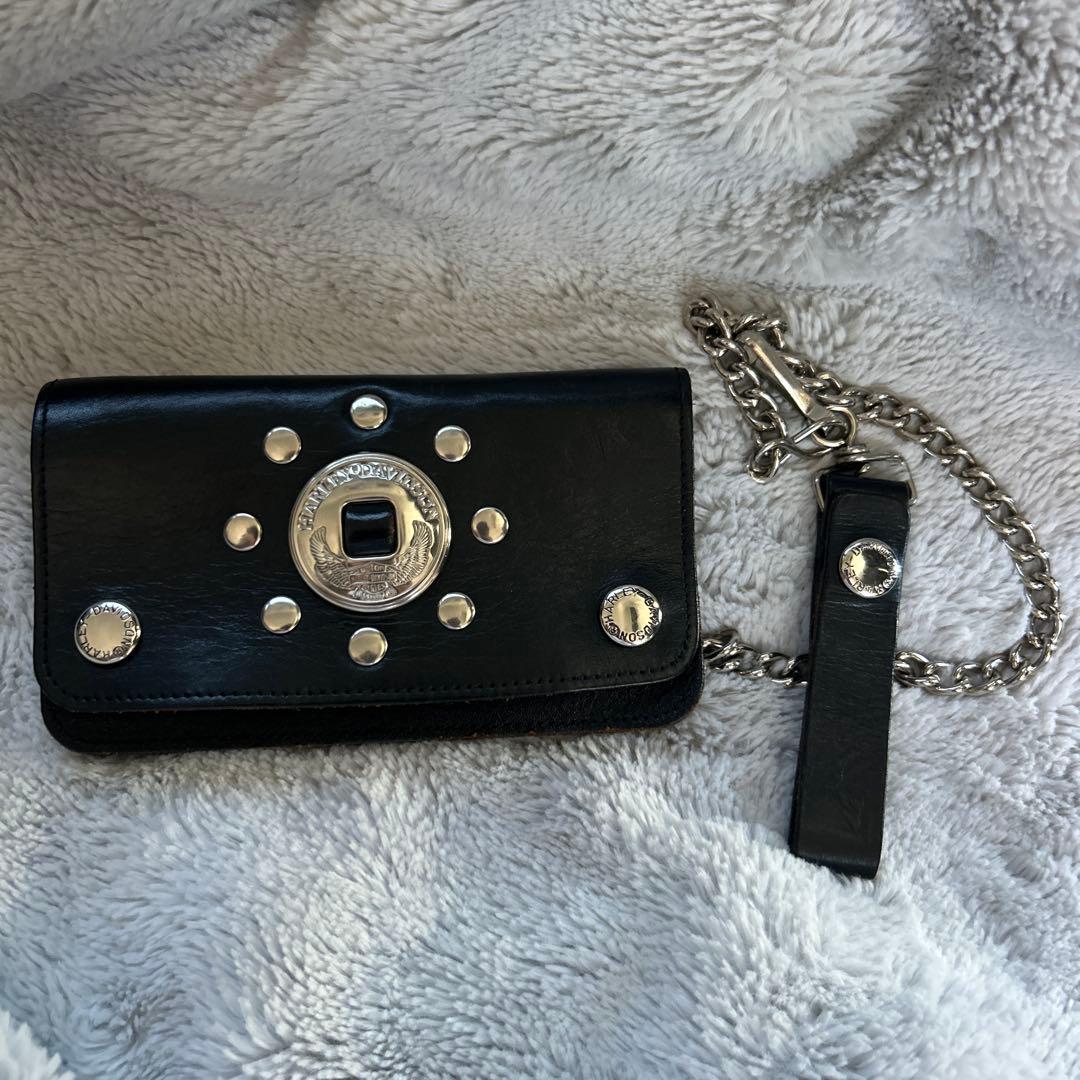 ハーレーダビッドソン スタッズ付き黒レザーウォレットチェーン