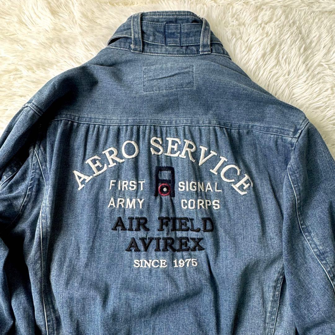 希少✨AVIREX オーバーオール　つなぎ　デニム　ロゴ　刺繍