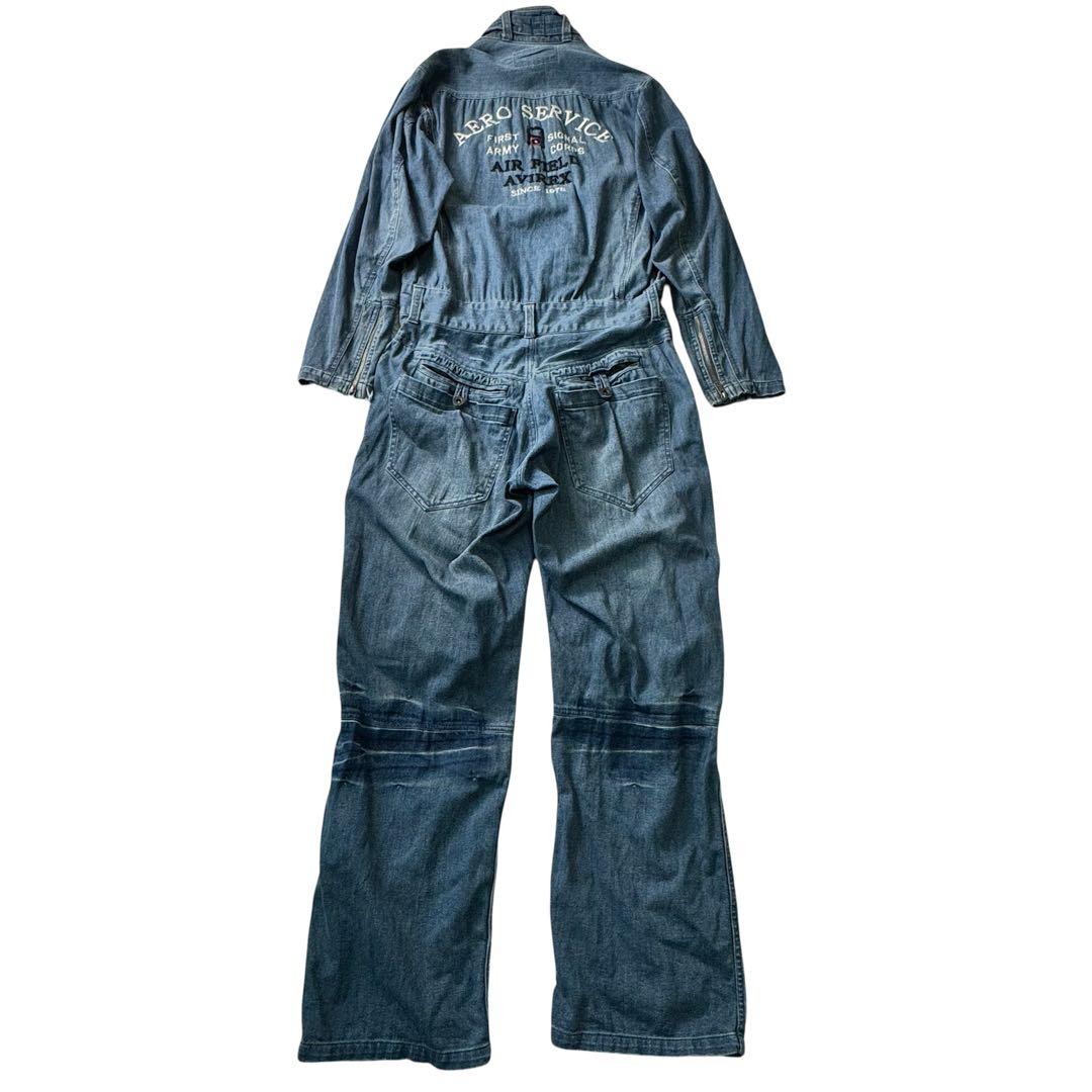 希少✨AVIREX オーバーオール　つなぎ　デニム　ロゴ　刺繍