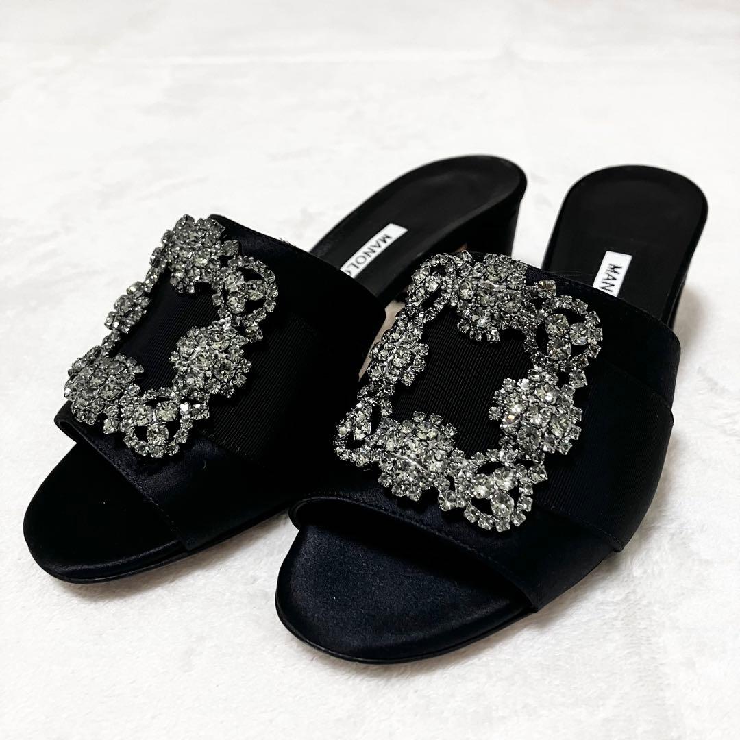 ★美品★マノロブラニク　ハンギシ　ミュール　サンダル　ブラック　35 ビジュー