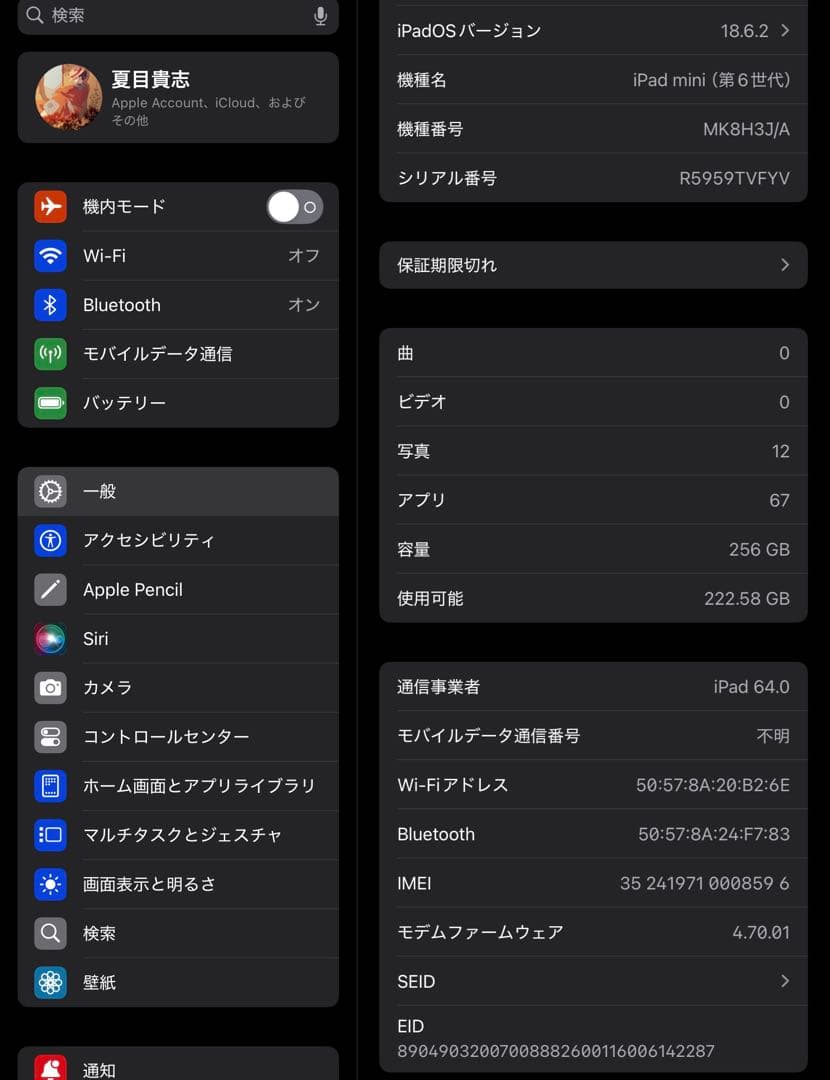 【美品】iPad mini 6 256GB WiFi+Cellular