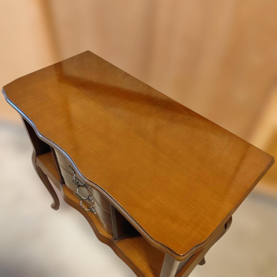 アンティーク調 猫脚コンソールデスク サイドチェスト かごめ編み ラタン