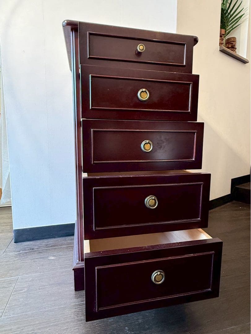 東海家具　5段スリムチェスト 木製キャビネット　アンティーク　TOKAIKAGU