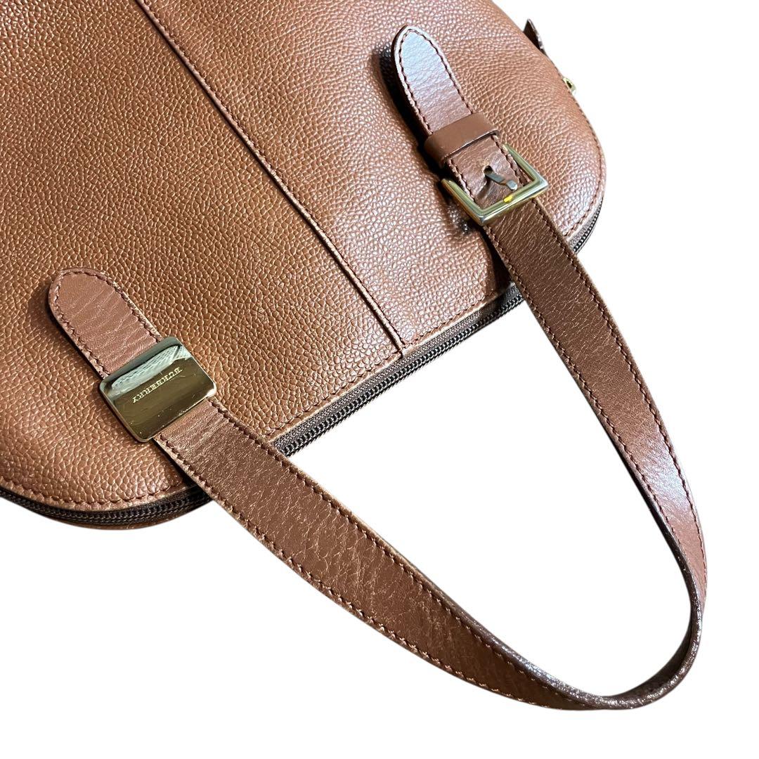 BURBERRY レザーハンドバッグ ノバチェック 茶 ブラウン