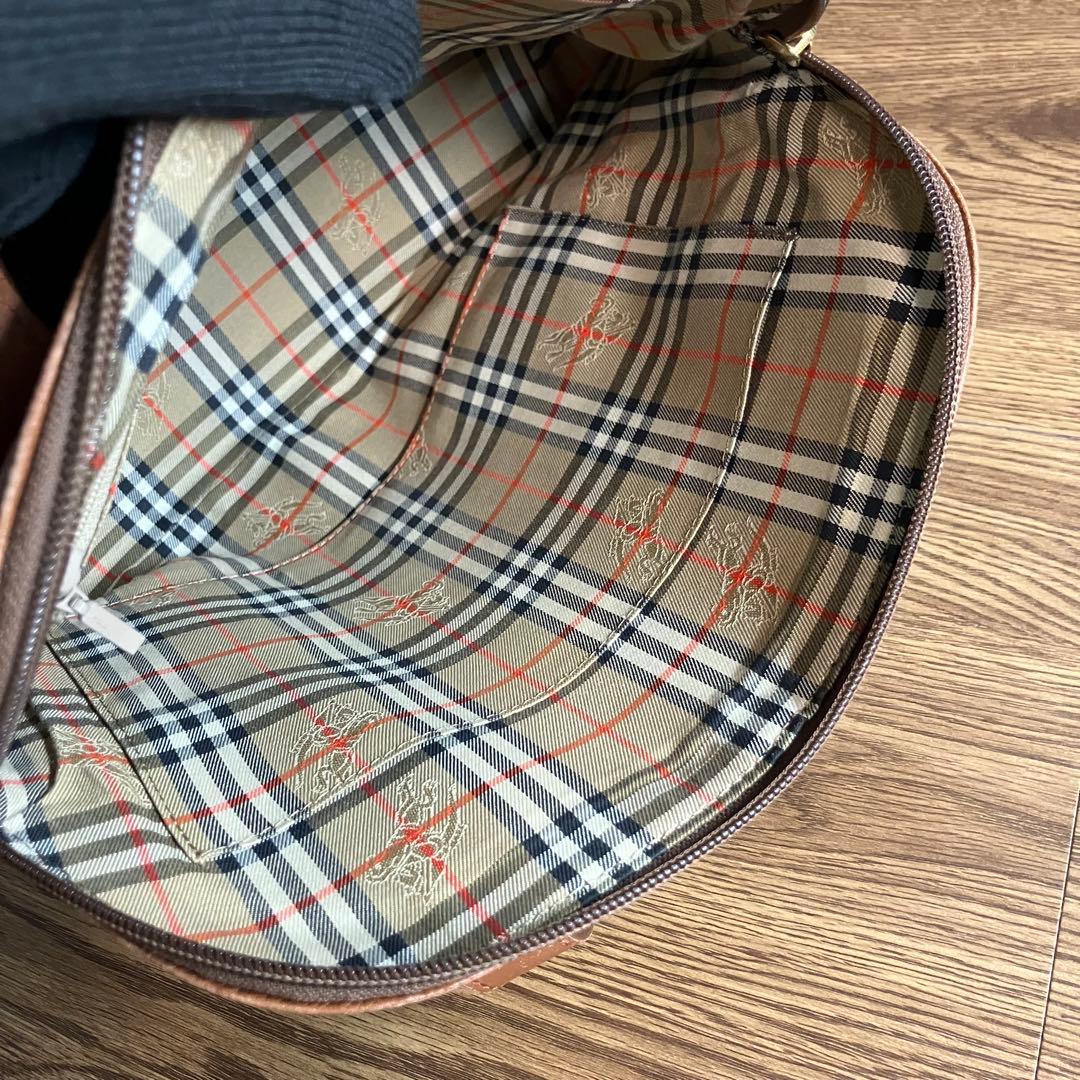 BURBERRY レザーハンドバッグ ノバチェック 茶 ブラウン