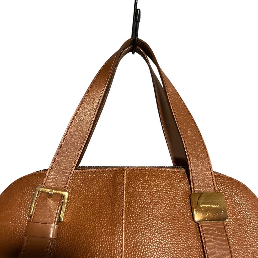 BURBERRY レザーハンドバッグ ノバチェック 茶 ブラウン