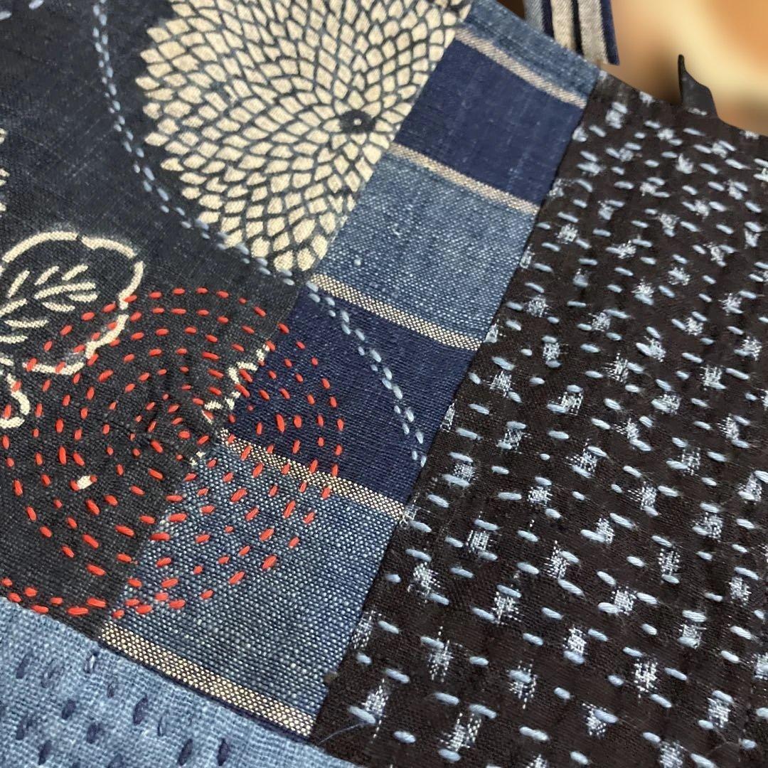 山葡萄国産かごバック腰籠ハケゴ擦れ防止布刺し子藍染め古布手提げ