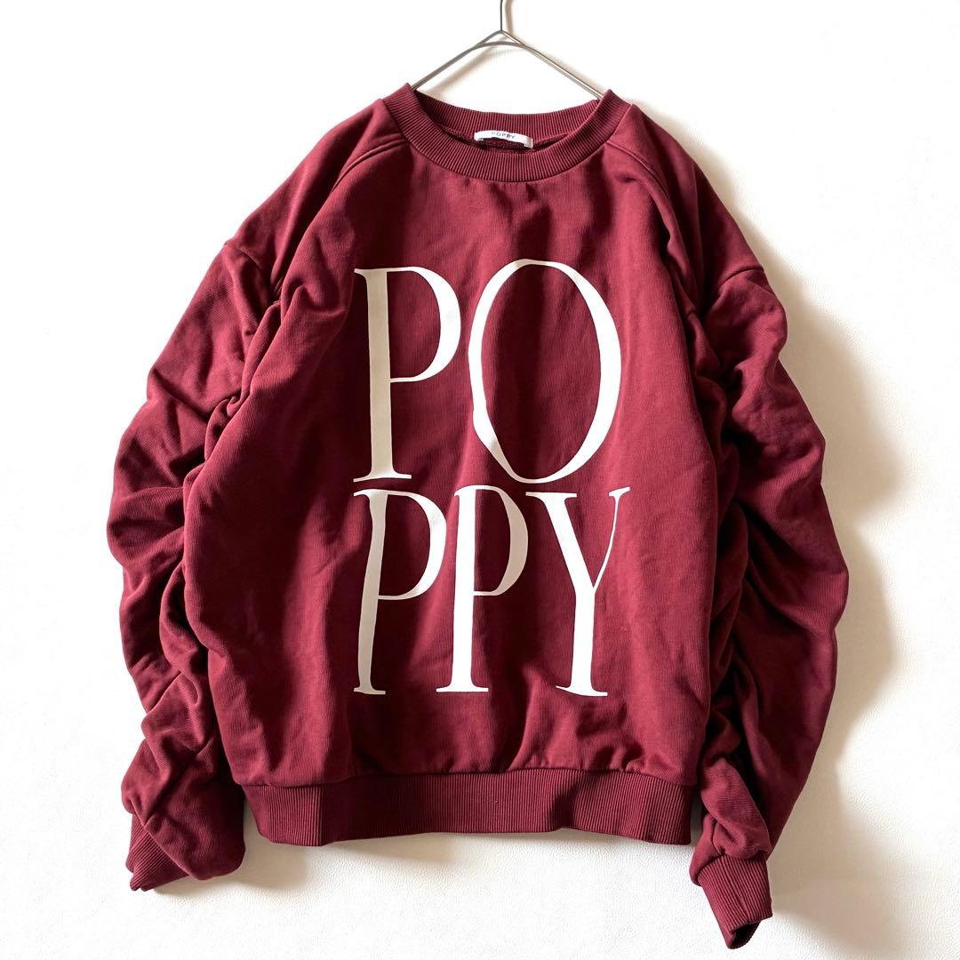 極美品✨POPPY ロゴプリントスウェット　プルオーバー　ギャザースリーブ