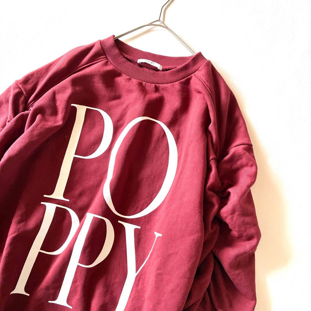 極美品✨POPPY ロゴプリントスウェット　プルオーバー　ギャザースリーブ