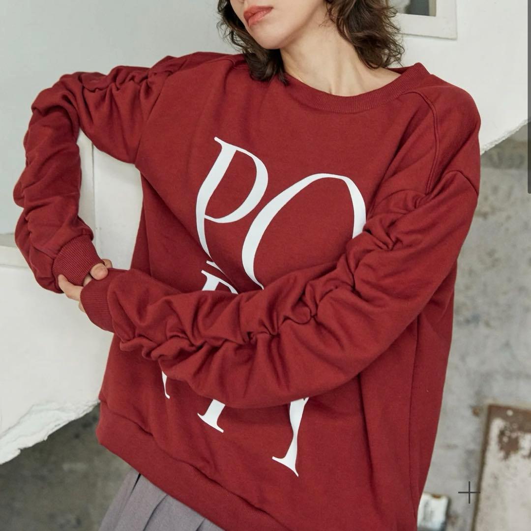 極美品✨POPPY ロゴプリントスウェット　プルオーバー　ギャザースリーブ