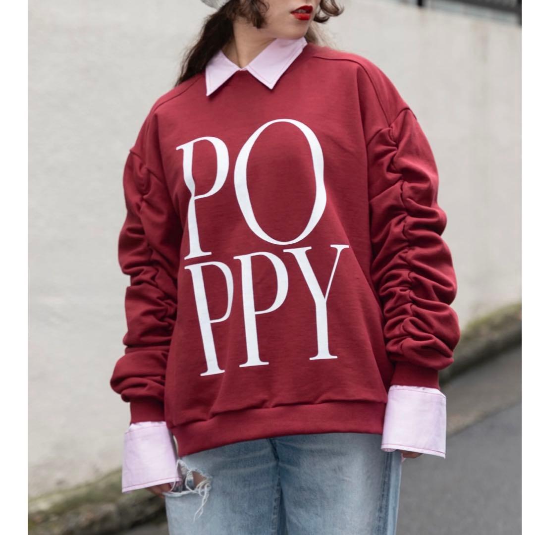 極美品✨POPPY ロゴプリントスウェット　プルオーバー　ギャザースリーブ