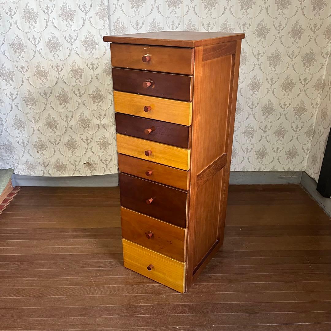 【アンティーク】木製 9杯 チェスト ナチュラルウッド 収納家具 カントリー