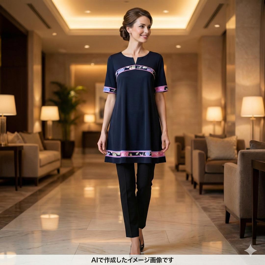 【大きいサイズ】レオナール 近年 カンカン チュニック 花柄 フラワートリム 黒