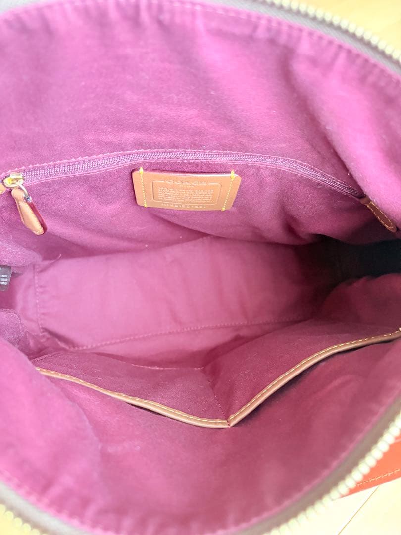 美品COACH ショルダーバッグ シグネチャー ショルダー ブラウン レザー