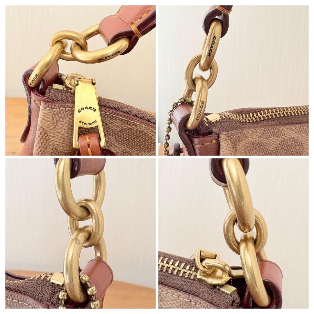 美品COACH ショルダーバッグ シグネチャー ショルダー ブラウン レザー