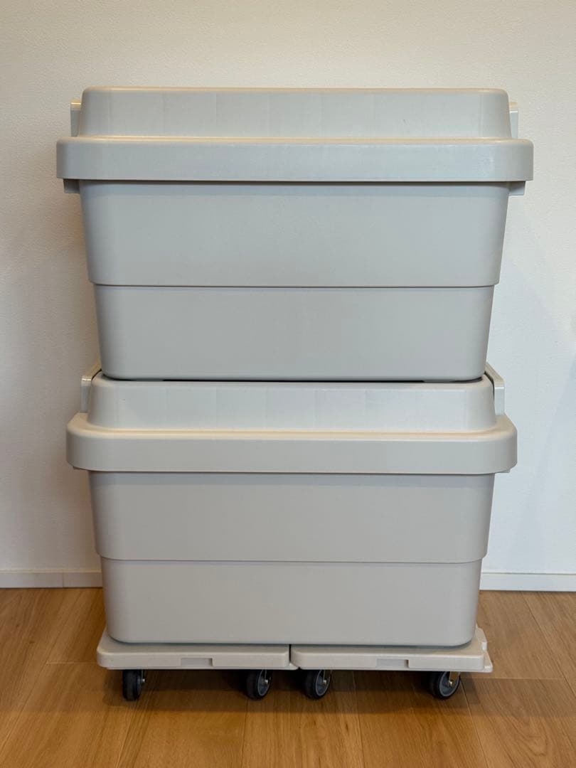 無印 頑丈収納ボックス 大 50L 旧仕様2個 平台車 2個