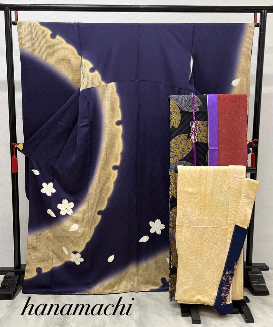 振り袖　フルセット　別誂長襦袢　結婚式　金彩加工　刺繍入り　桜　坂東八十助726