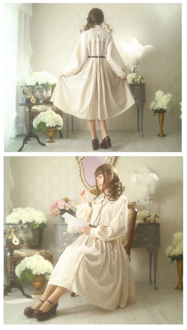 Favorite ミディアム丈 レトロワンピース 原稿用紙柄