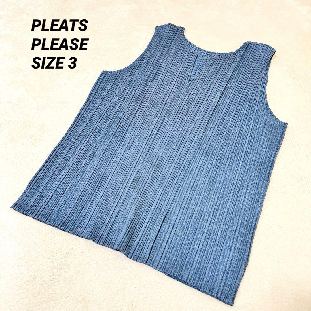 極美品✨PLEATS PLEASE プリーツ　ネイビー　ノースリーブ　スリット