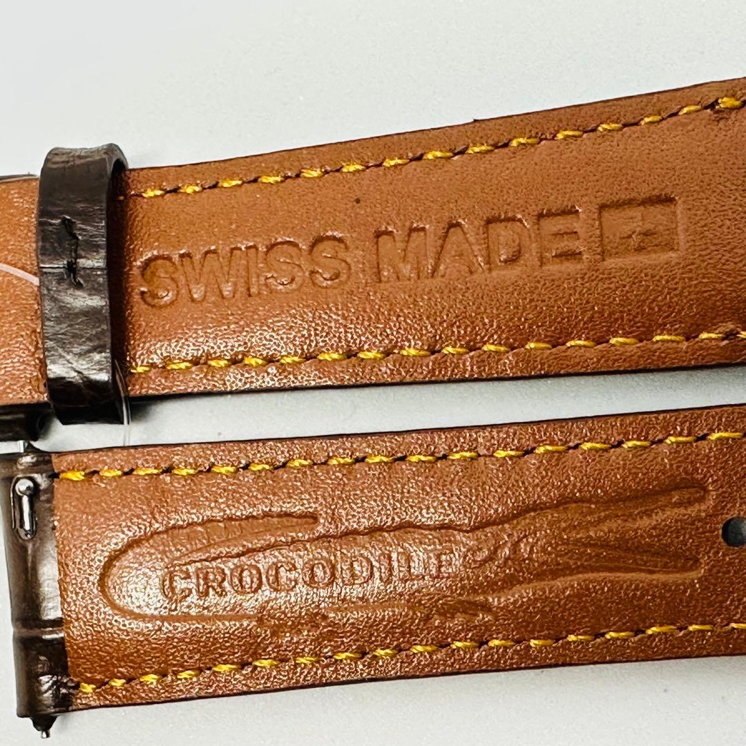 7005#21mm-18mmダークブラウン★本物クロコダイルベルト★スイス製