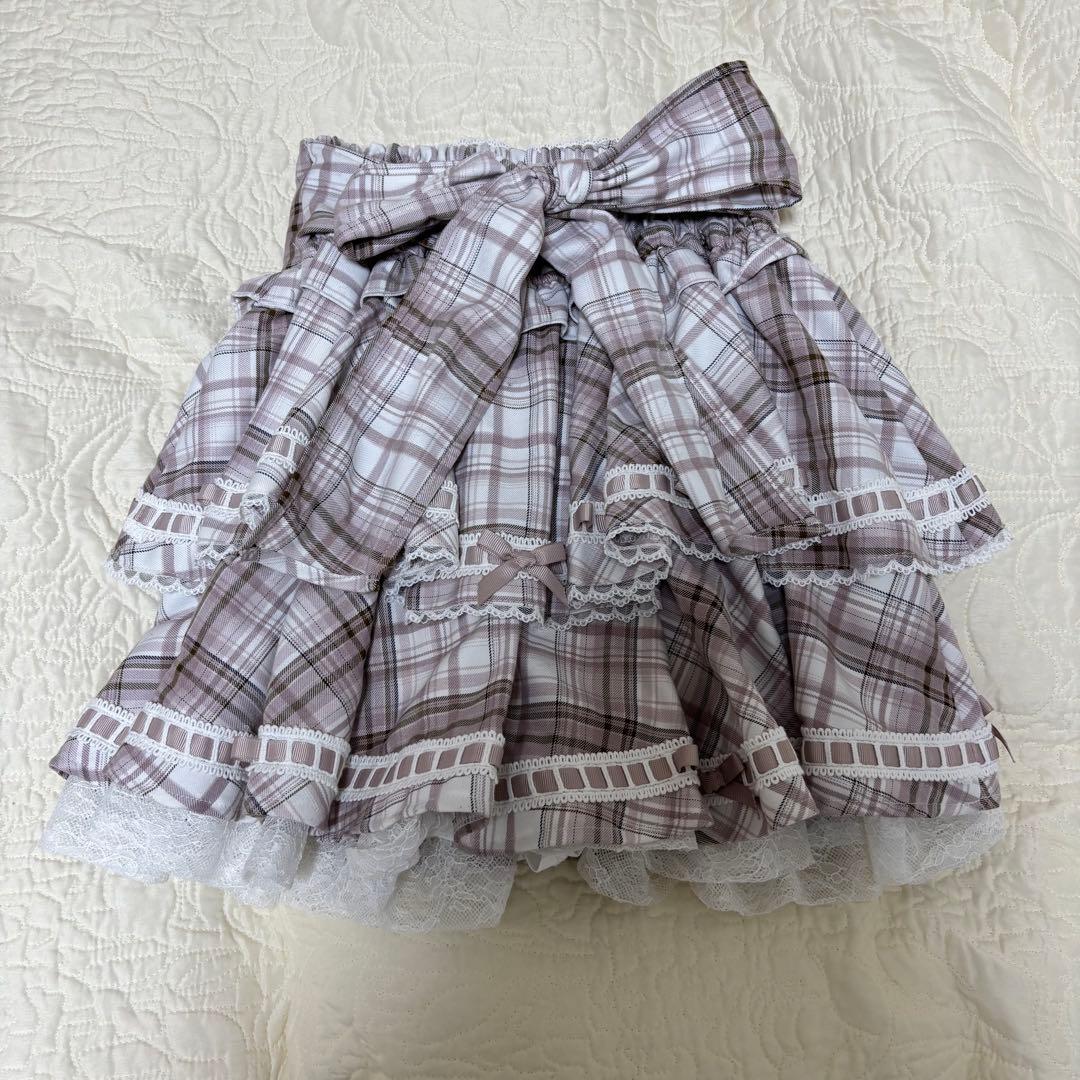 リズリサ　はしごリボンチェックティアードスカパン