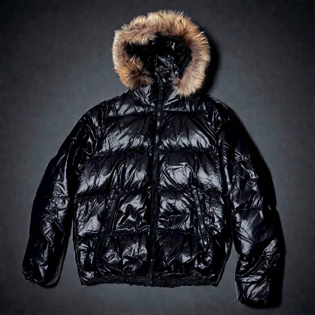 DUVETICA ダウンジャケット 48 ブラック シャイニー ファー付