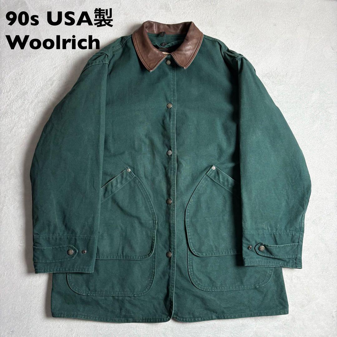 90s USA製 ウールリッチ　ハンティングジャケット　ライナー付き　レザー襟