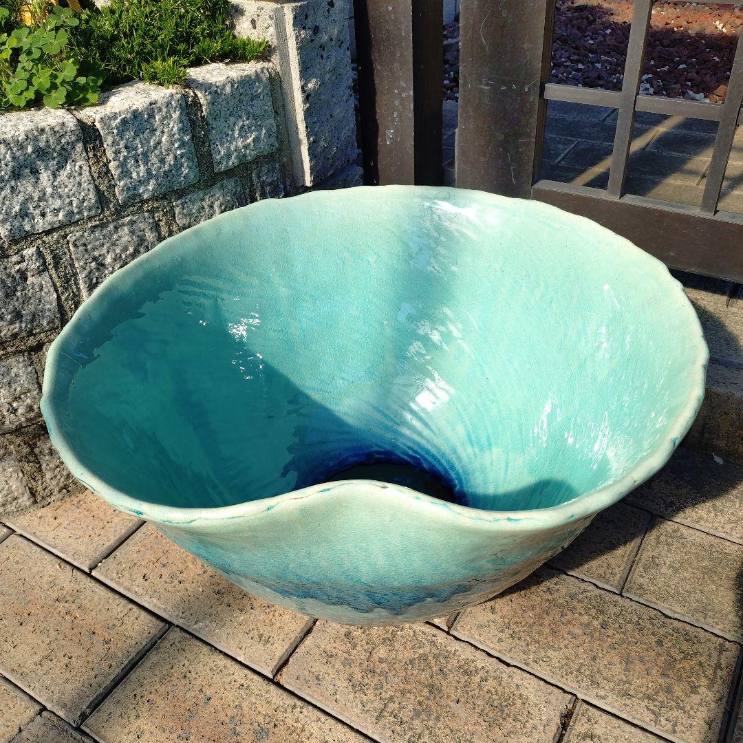 信楽焼　手作りめだか鉢　水連鉢　ビオトープ　直径50〜52㌢