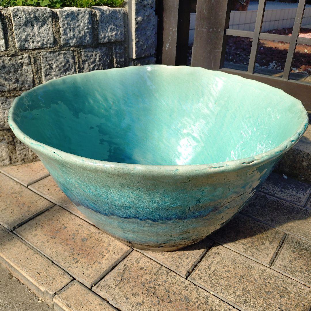 信楽焼　手作りめだか鉢　水連鉢　ビオトープ　直径50〜52㌢