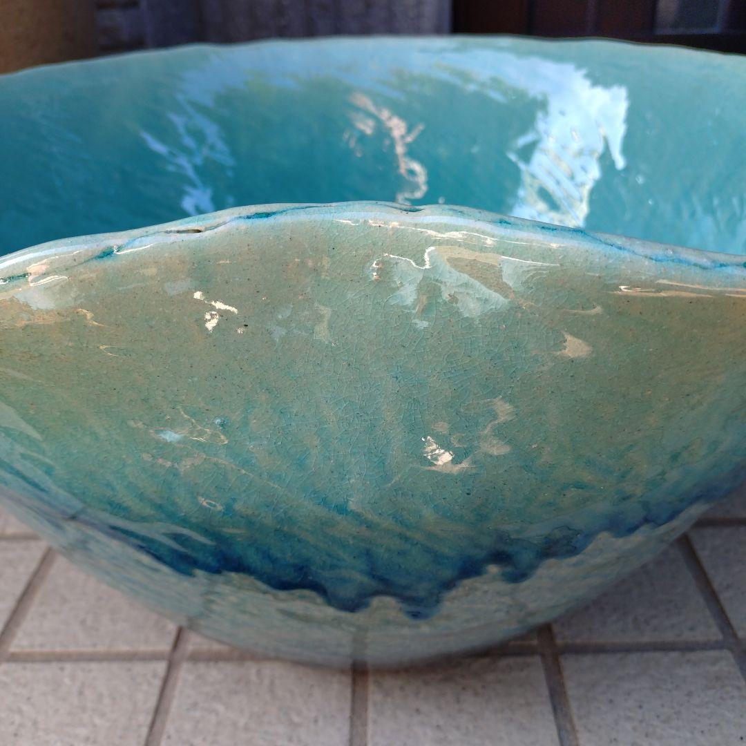 信楽焼　手作りめだか鉢　水連鉢　ビオトープ　直径50〜52㌢