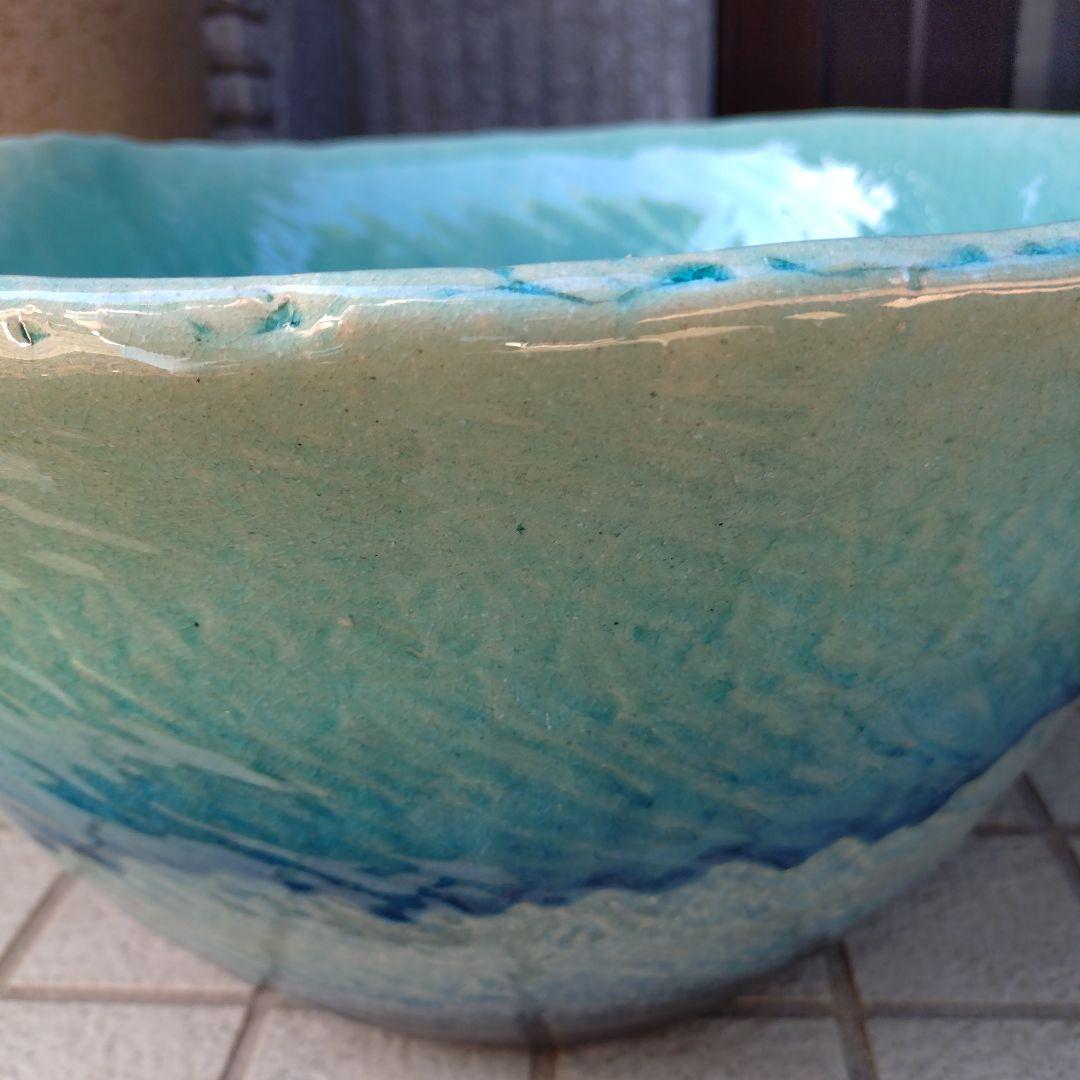 信楽焼　手作りめだか鉢　水連鉢　ビオトープ　直径50〜52㌢