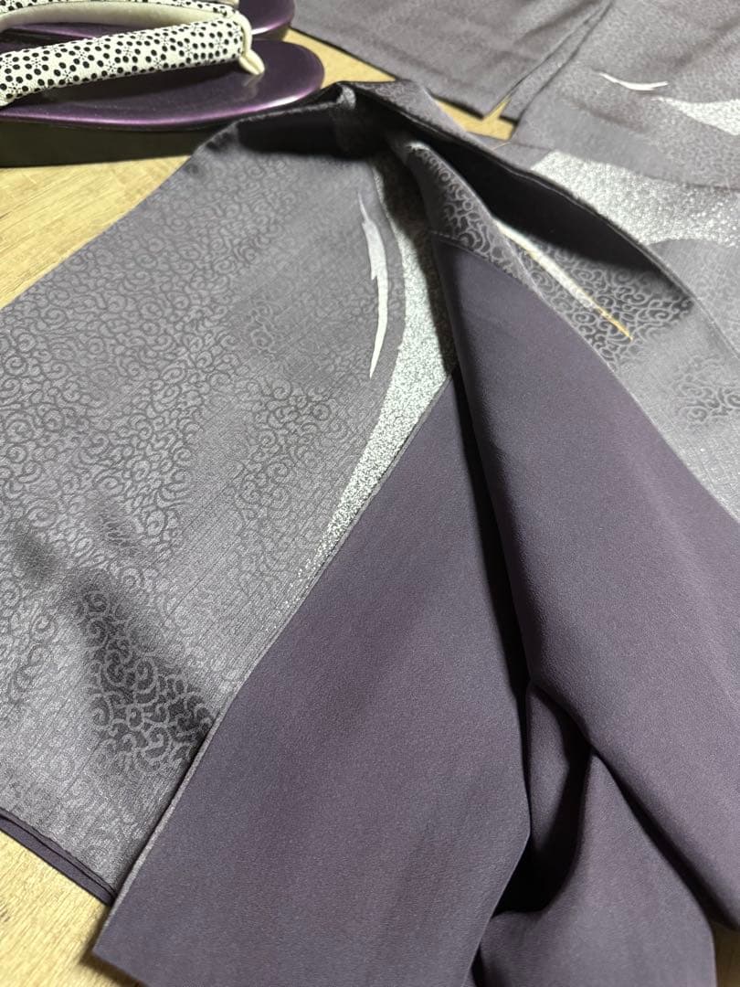 モデルサイズ小紋　霞文　たたき染め　正絹　六通柄袋帯　霞文　箔化省　引箔　丸洗い