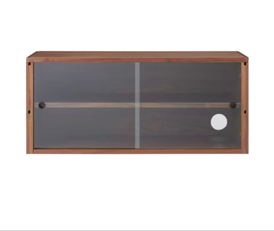 無印良品　スチールユニットシェルフ用・ボックス・ガラス引き戸・ウォールナット材