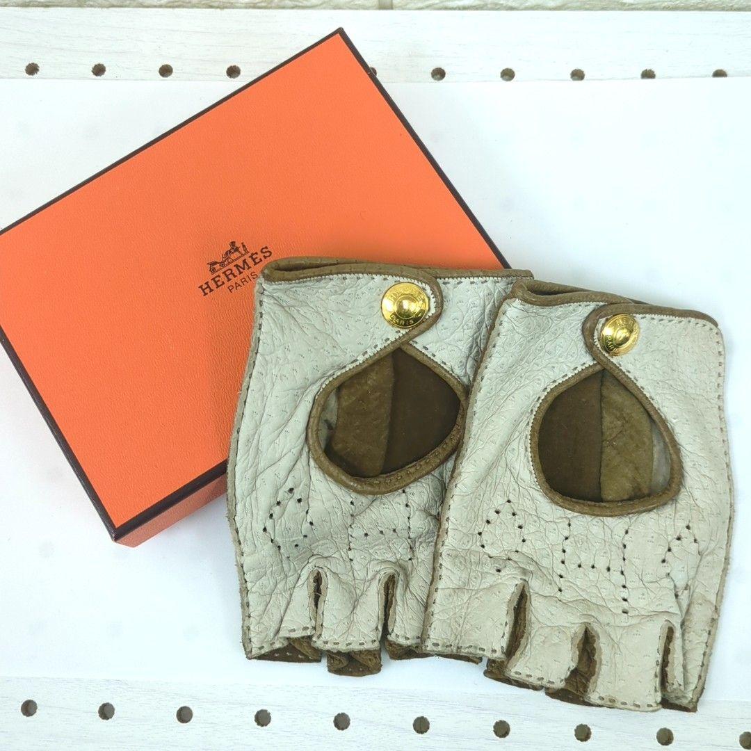 HERMES エルメス　ドライビング　グローブ　ブラウン　ベージュ　６ 1/2
