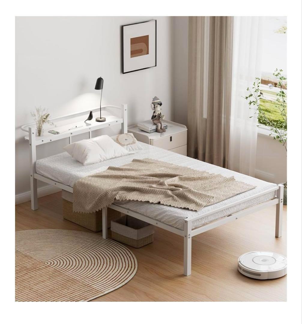 ベッドフレーム シングル ベッド 宮棚 2口コンセント ホワイト
