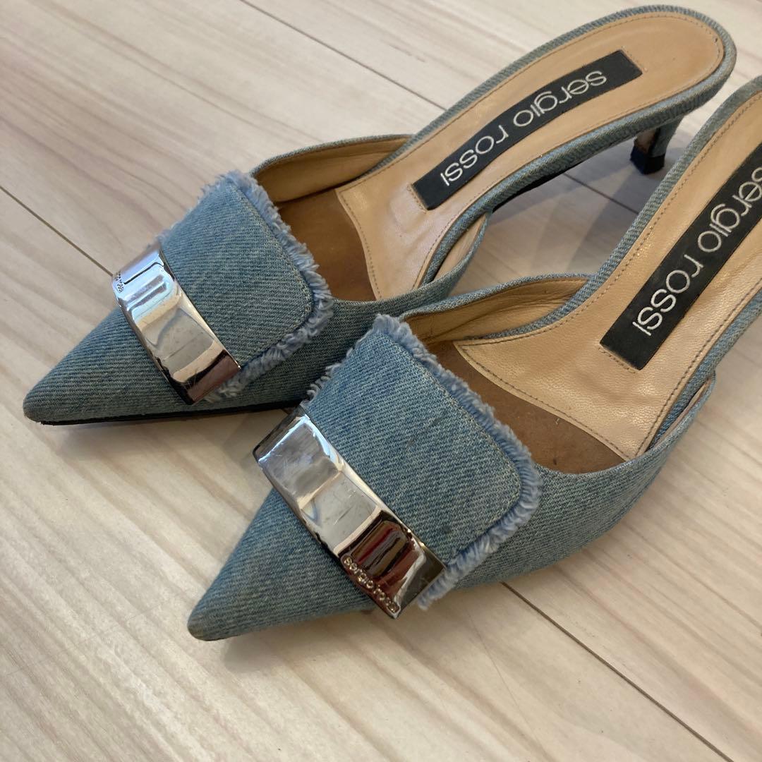値下げです！sergio rossi SR1 デニム ポインテッドトゥ ミュール