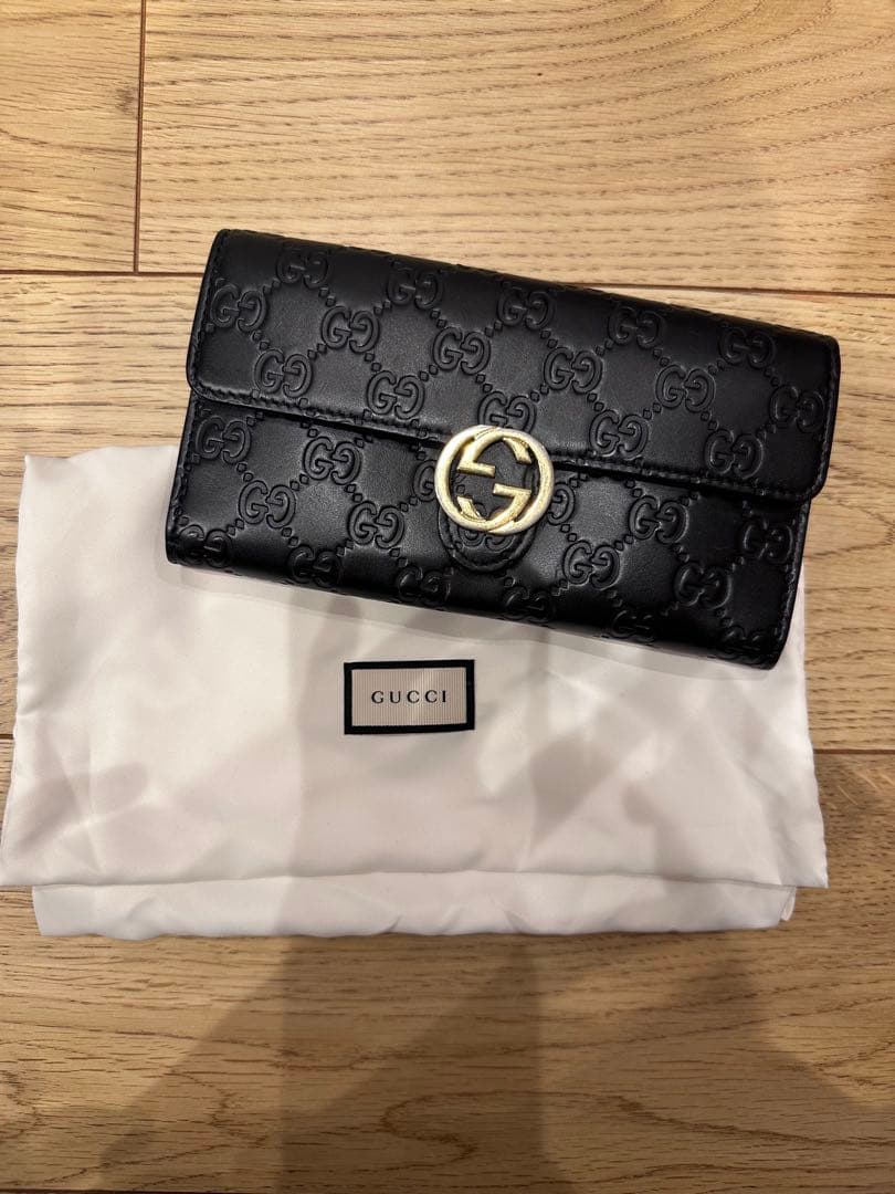 GUCCI グッチ ブラックレザー 長財布