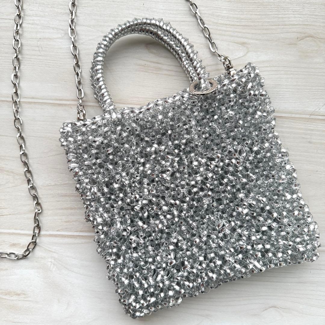 キラキラショルダーバッグ☆シルバー☆取り外し可能なチェーン付き