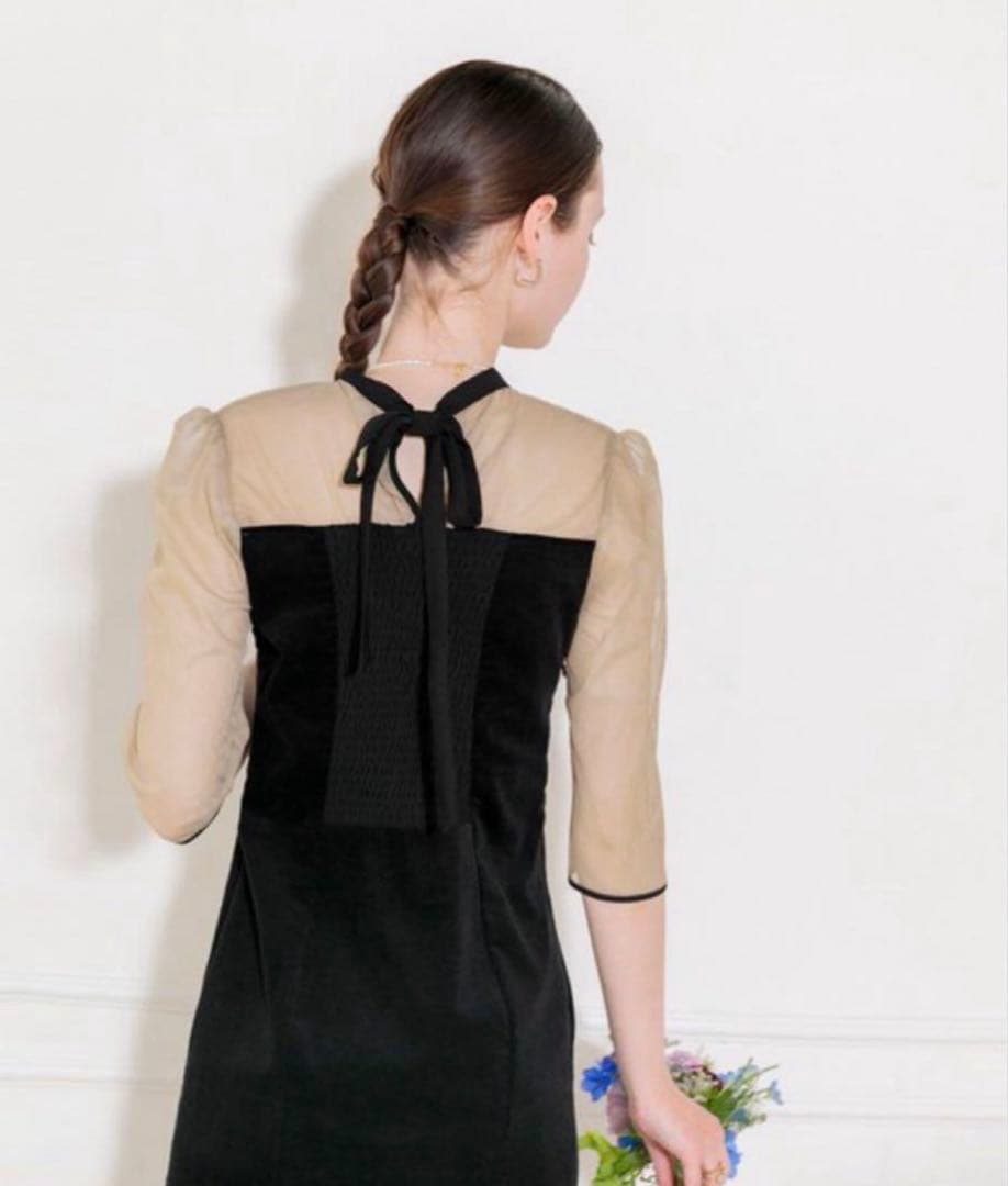 LEJA バックリボンシアー切り替え ベロアマーメイドフレアドレス