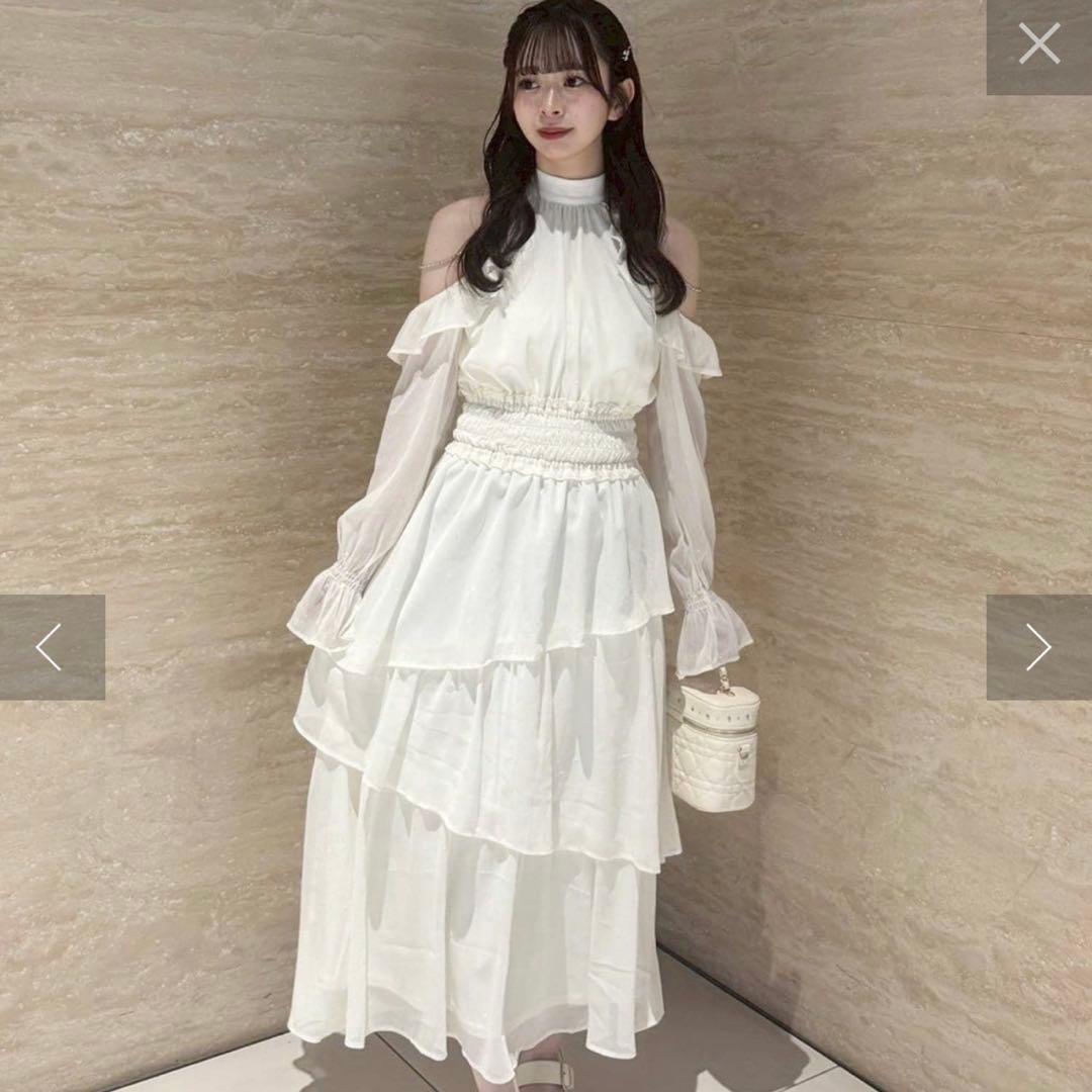 ナイスクラップ アメスリティアードロングワンピース ホワイト