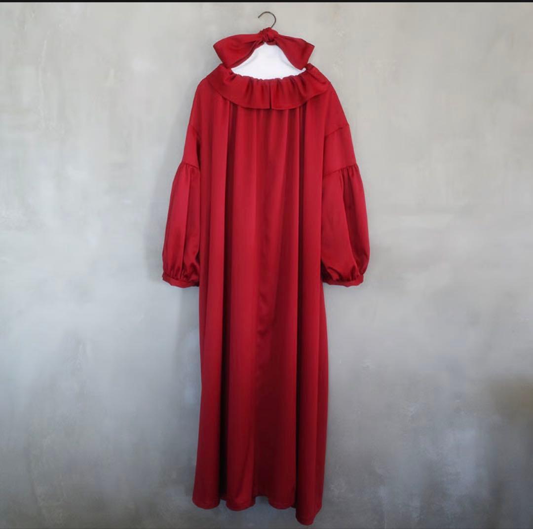 madder madderフリル襟リボン付きロングワンピース