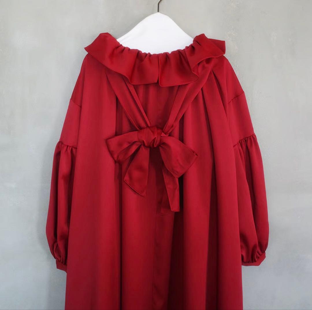 madder madderフリル襟リボン付きロングワンピース