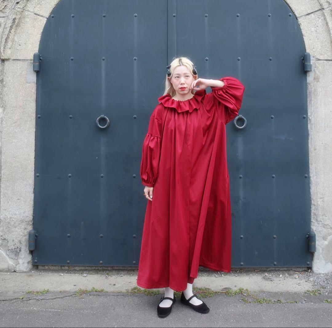 madder madderフリル襟リボン付きロングワンピース