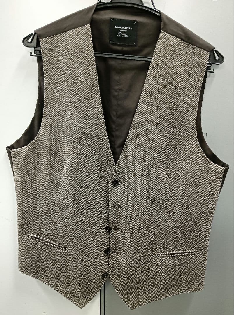 TAGLIATORE ヘリンボーンベスト茶サイズ50