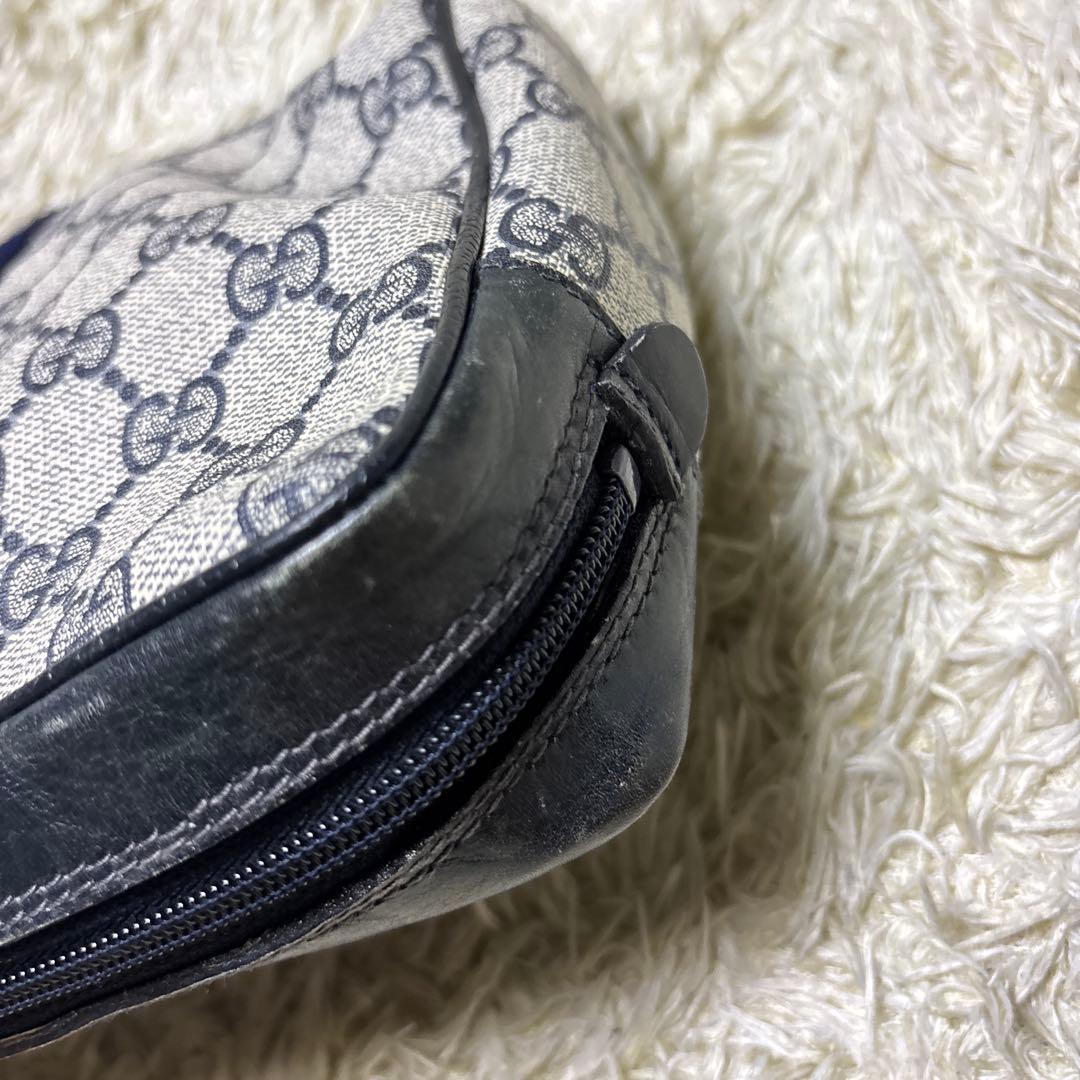 GUCCI オールドグッチ PVC クラッチバッグ GG ネイビー シェリー