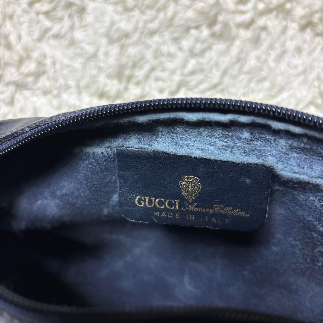 GUCCI オールドグッチ PVC クラッチバッグ GG ネイビー シェリー